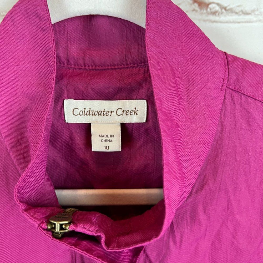 COLDWATER CREEK pink purple zipper roll tab sleeve jacket blazer rain coat 10 - Picture 2 of 8